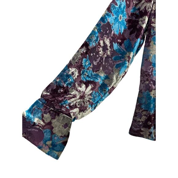Velvet Floral Burnout Blouse Whimsigoth Boho Romantic Button Down Top Large - Picture 4 of 10